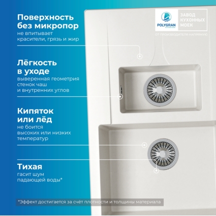 Мойка кухонная POLYGRAN BRIG 770 (белый хлопок №36)